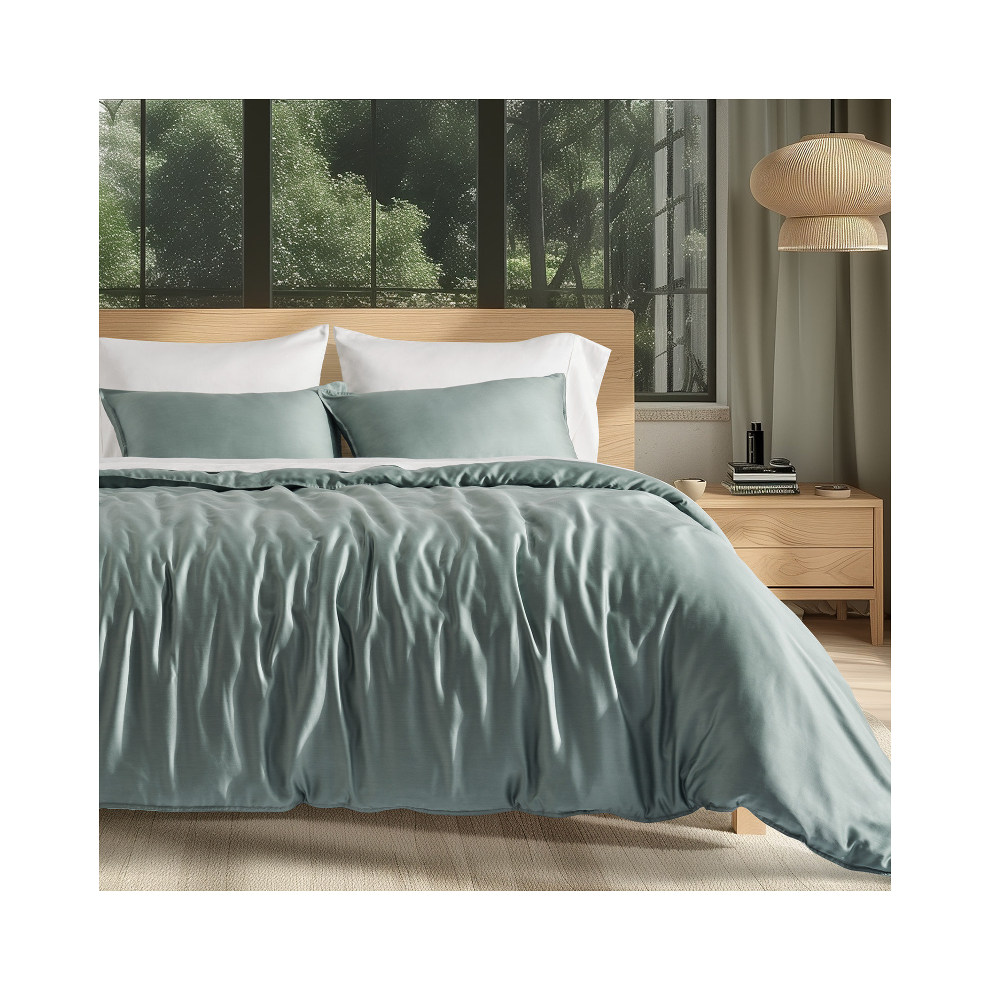 Tencel Lyocell Cooling Duvet Cover Set, Misty Sage Green, Queen Duvet Cover + 2 Queen Shams