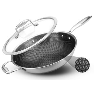 Wok en acier inoxydable antiadhésif 12 po avec couvercle NutriChef