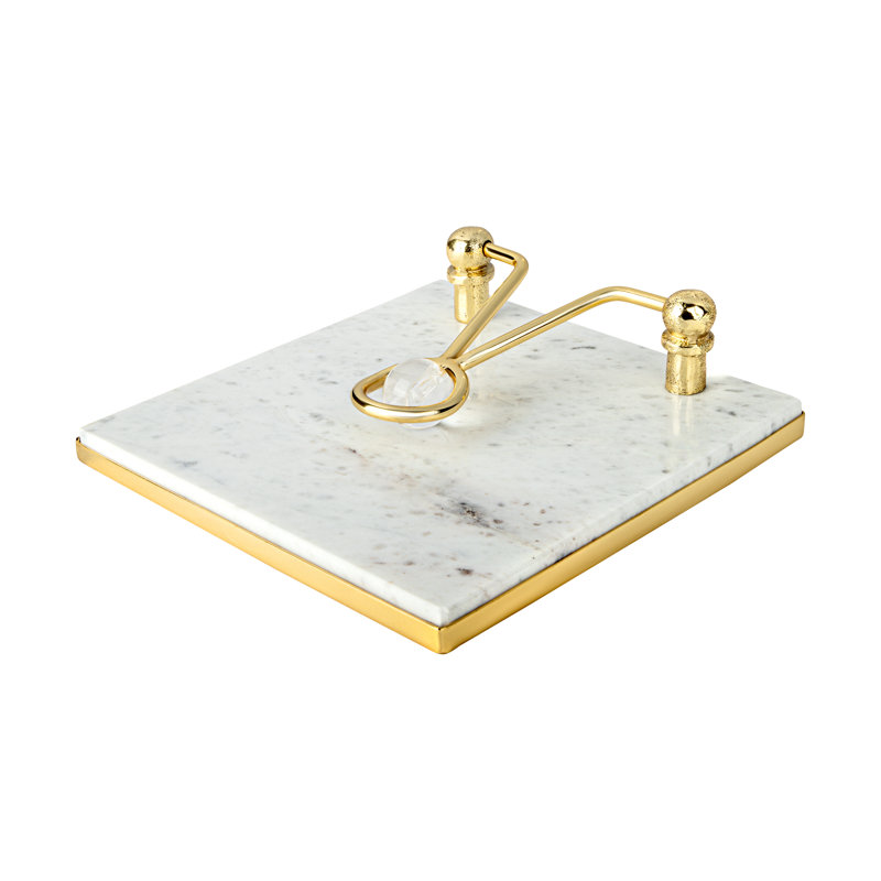 Square Napkin Holder With Ball - 7.5", Clear/Marble