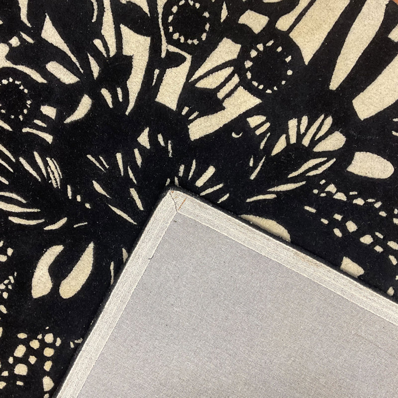 Tapis noirs / blancs en laine touffetés à la main Indo