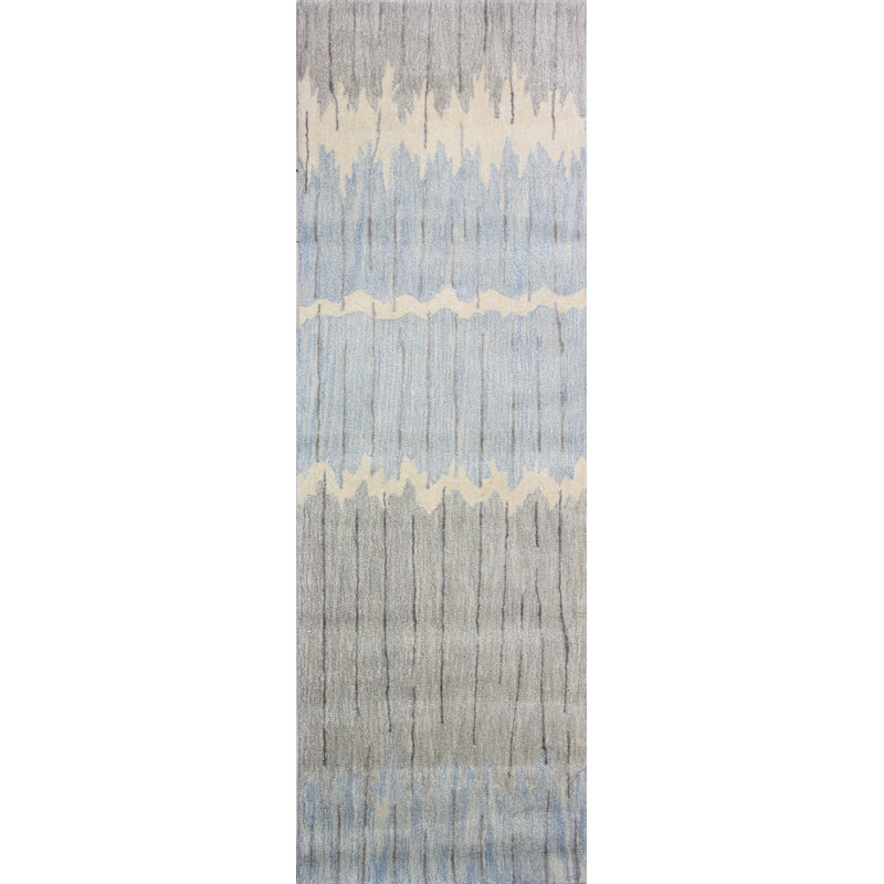 Handmade Blue Wool and Viscose Tufted Runner Rug