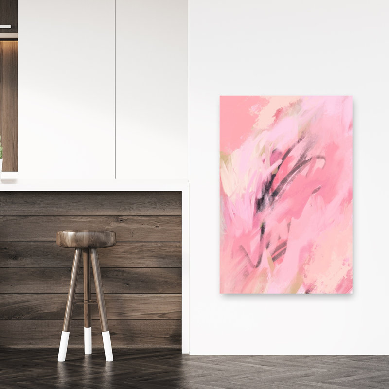 Impression d'art mural abstraite rose, onirique et expressionniste, H 48 po x l 32 po