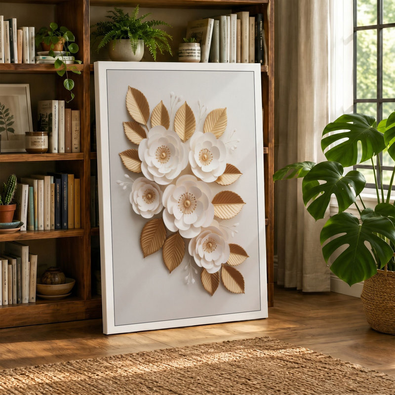Sculpted Paper Blooms Botanical - Wrapped Canvas, 18x12 - 45.7 x 30.5 cm, Sage Border