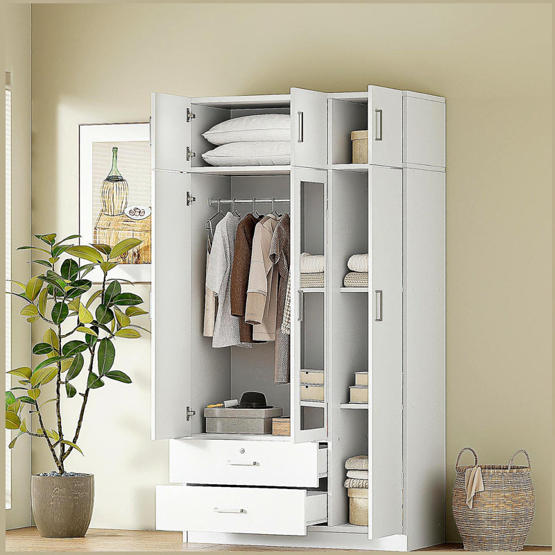 Armoire à miroir 3 portes avec 2 tiroirs et armoire supérieure