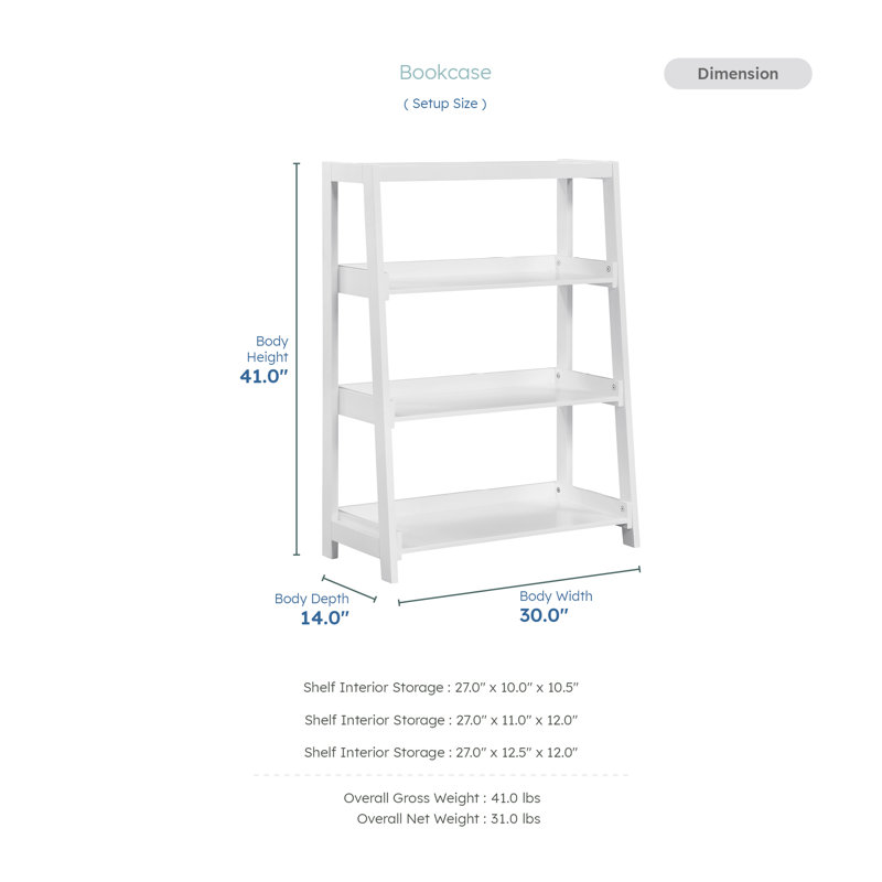 Estrela 30" Transitional Wood Bookcase with Three Fixed Shelves, Solid Wood Construction & Compact Vertical Design, White