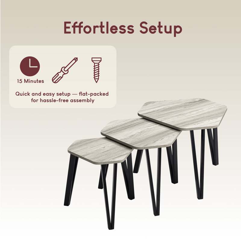 Nest of 3 Tables, Modern Versatile Living Room Home Furniture, Grey