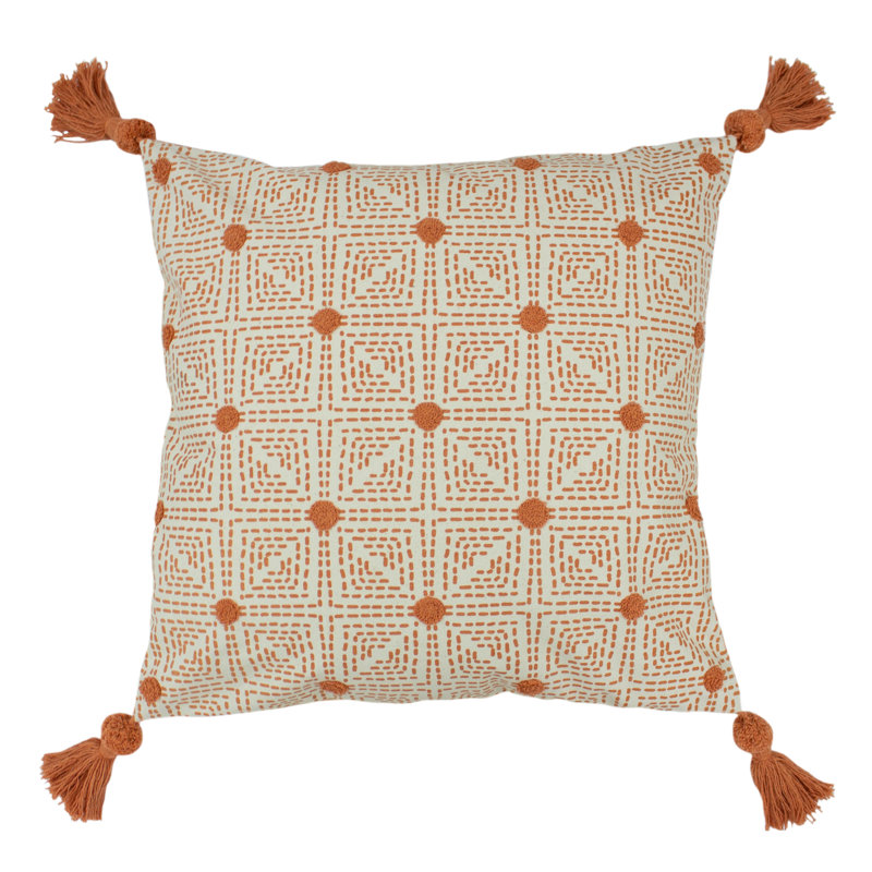 Chia Geometric Square Cushion, Coral, 100% Hollowfibre Polyester
