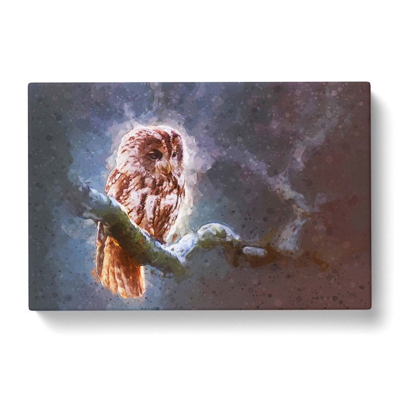 Owl Upon A Tree Branch In Abstract - Wrapped Canvas Print, 60cm H x 91cm W x 3cm D