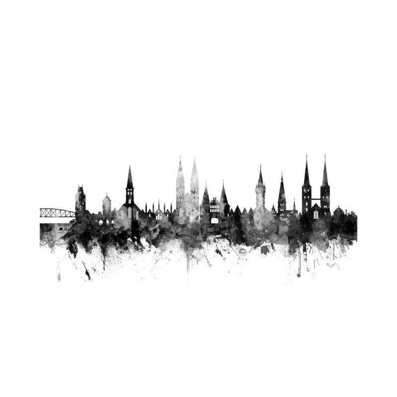 Lubeck, Germany Skyline In Black And White by Michael Tompsett - Wrapped Canvas Gallery-Wrapped Canvas Giclée