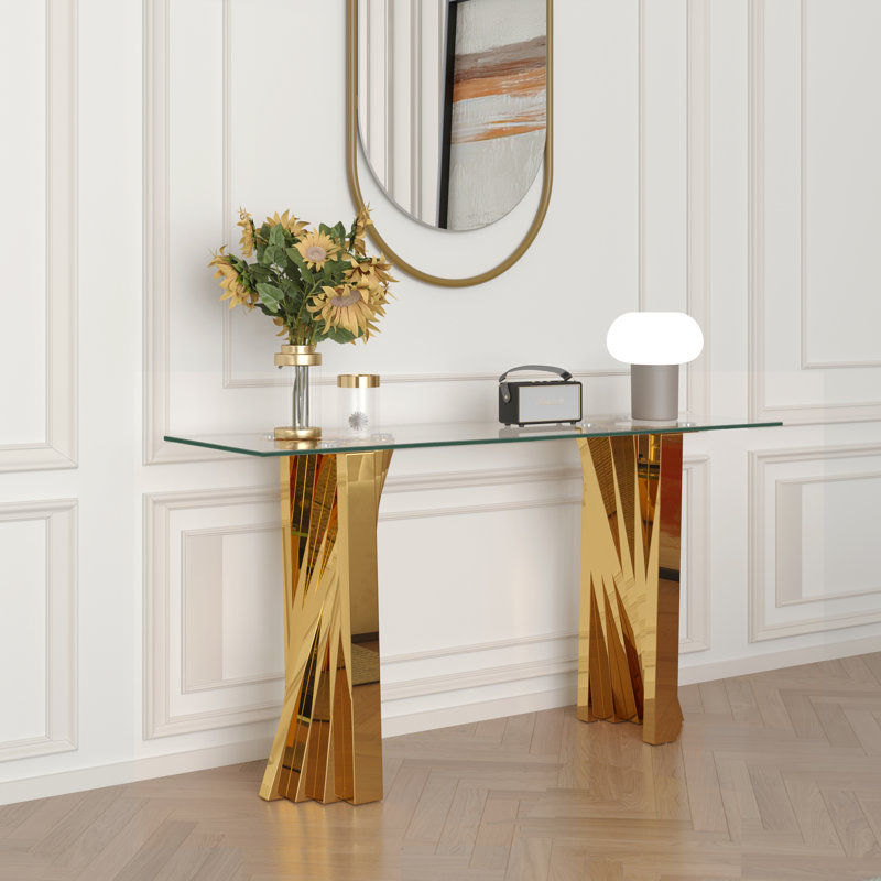 55.12'' Glass Top Console Table, Gold