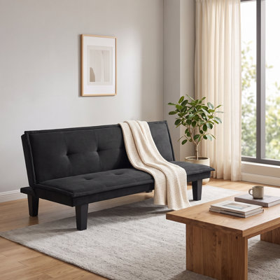 Futon Sofa Bed, Upholstered Armless Twin Convertible Sleeper Sofa for Living Room Guest Room, Black