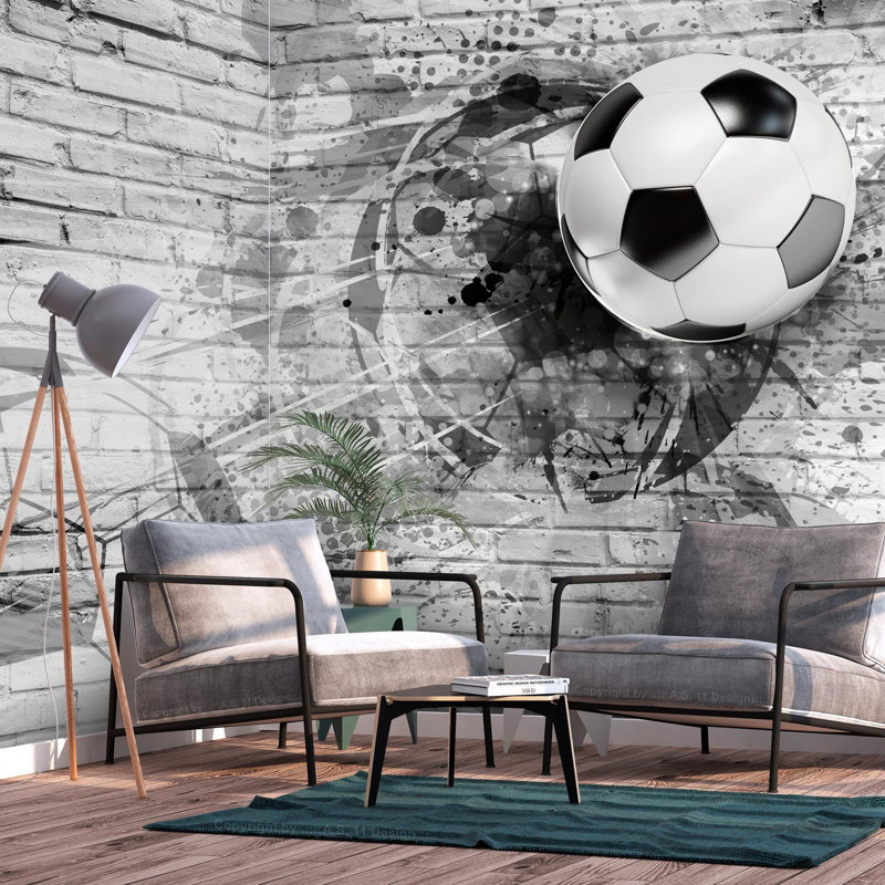 Cayuga Football Soccer Wallpaper, Black/White, 96" L x 137" W, Non-Woven