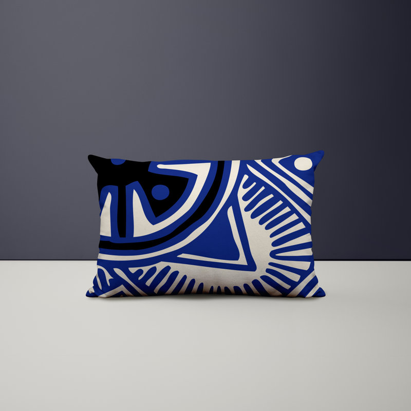Polyester/Polyester Blend Lumbar Rectangular Indoor/Outdoor Pillow Cover & Insert, Navy Blue