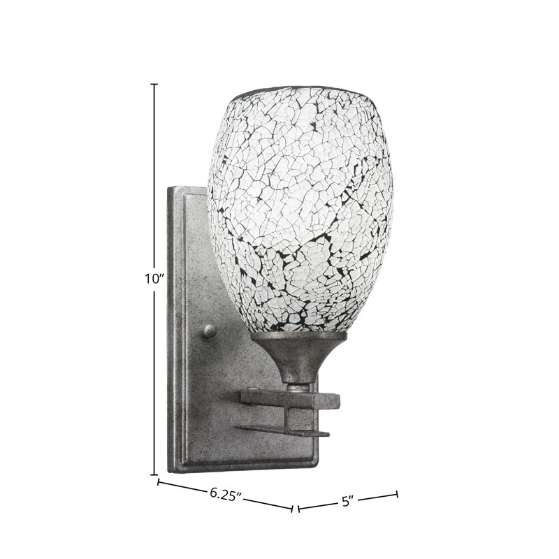 Uptowne Wall Sconce Shown With 5” Fusion Glass, Aged Silver, Black