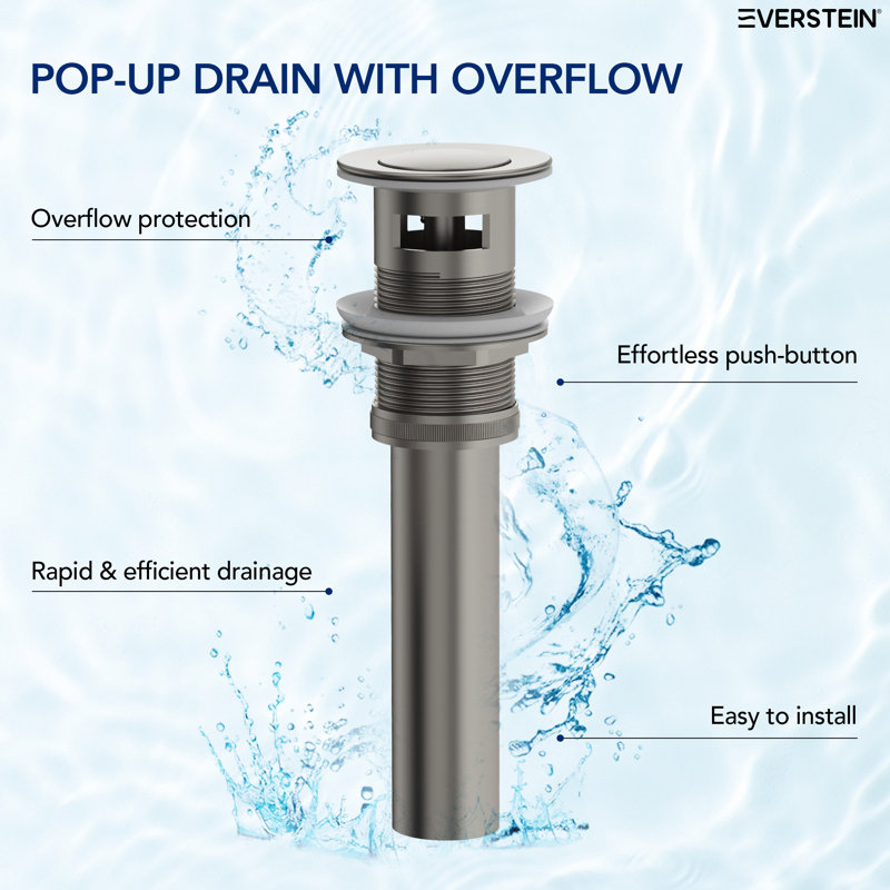Drain escamotable de lavabo de salle de bain avec trop-plein, Nickel brossé