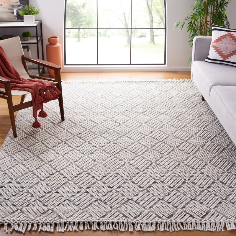 Altis Flat Weave Wool/Cotton Southwestern Rug in Black/Ivory, Rectangle 8' x 10'