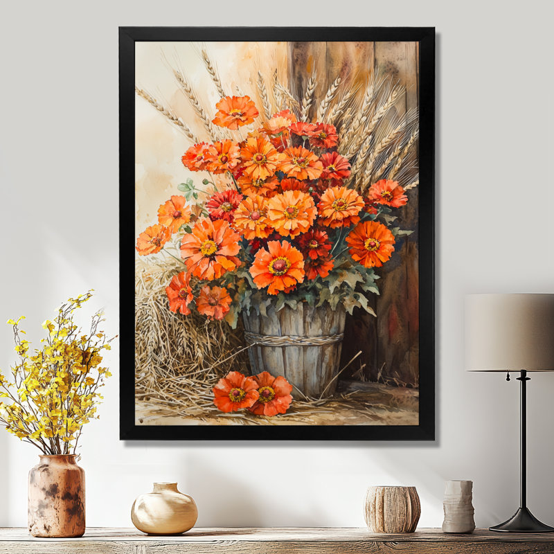 Bolton - art mural floral, H 40 po x l 30 po, Noir, noir, noir, noir, Reproduction encadrée sans passe-partout