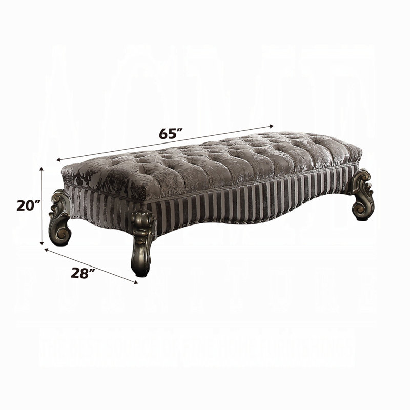 Banc rembourré Versailles avec finition platine antique et assise en tissu Versailles