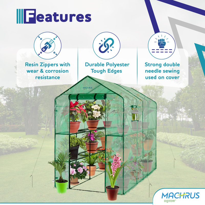 OGrow Extra Large Green Walk-In Greenhouse with 12 Shelves