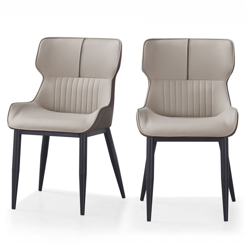 Leather Upholstered Dining Chairs Modern Wingback Side Chairs with Metal Legs for Home (Set of 2), Beige