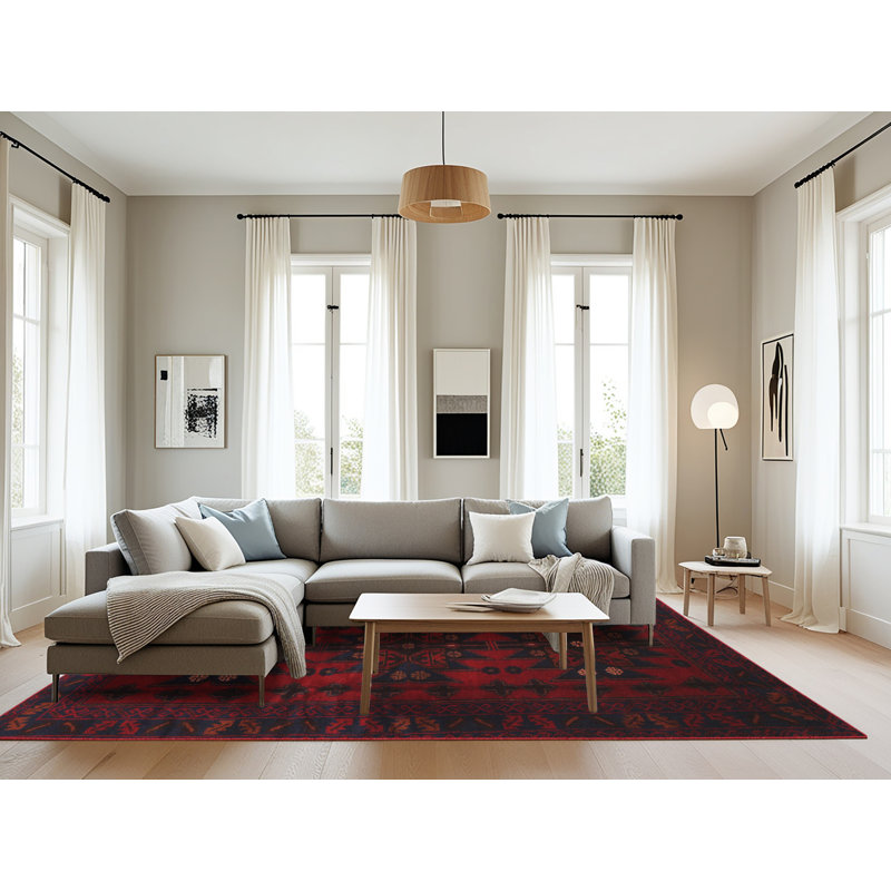 Tapis de zone rouge/bleu contemporaine, Rectangle 8 pi x 10 pi