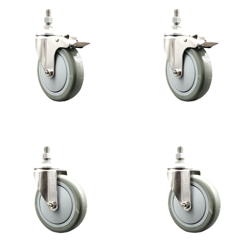 316SS Polyurethane Threaded Stem Caster Set 2 Lock Brake SCC