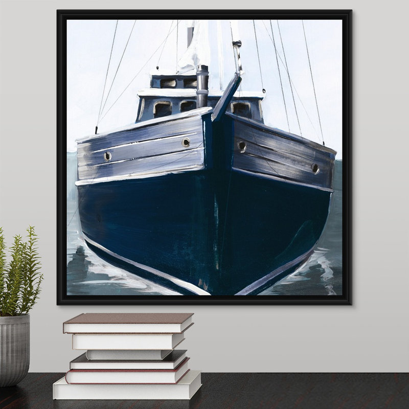 « sea faring life xx », peinture sur toile, H 17,7 po x l 17,7 po x p 1,75 po, Cadre flottant noir