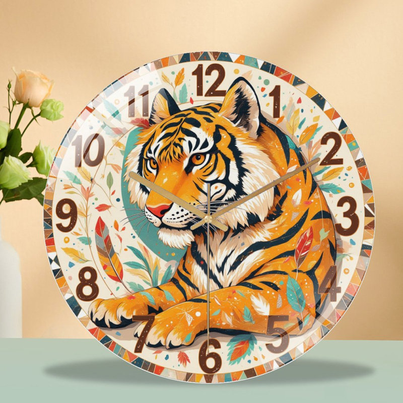 Horloge murale ronde tigre 12 po