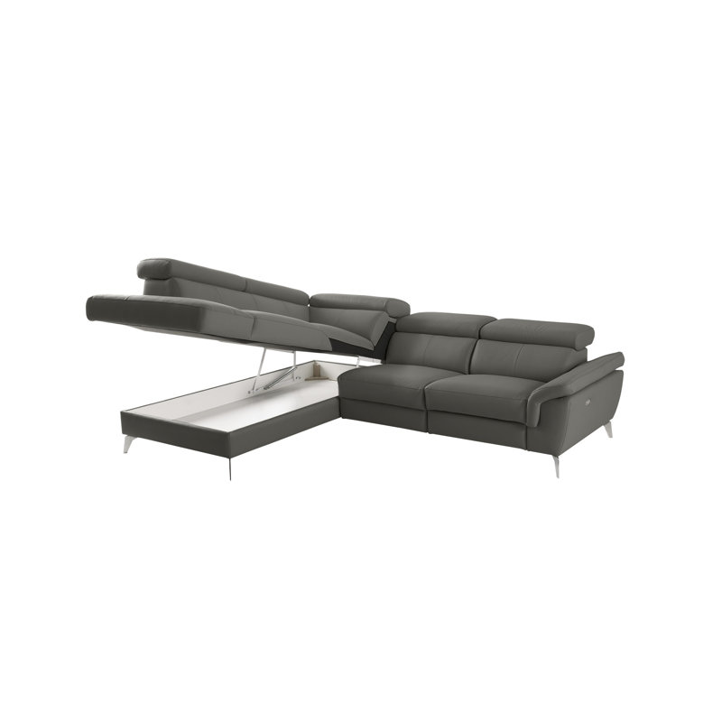 Manhattan Genuine Leather Reclining Corner Sofa with Storage and Adjustable Headrests & Adjustable Armrest, Left Hand Facing