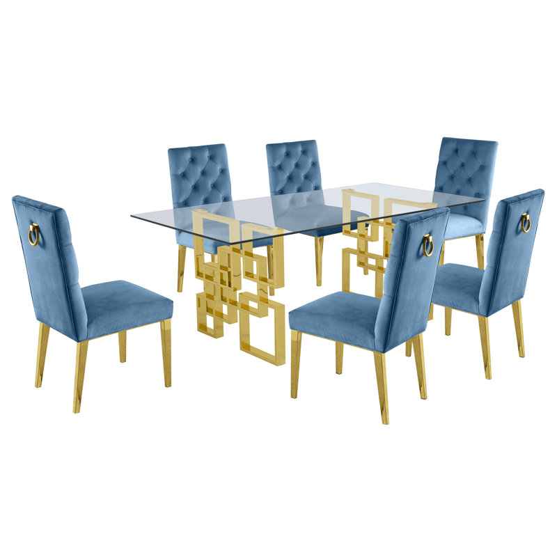 Ensemble de salle à manger Marcano, 7 pièces incluses, Crème, Or