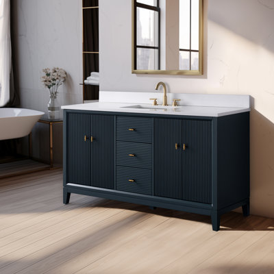 Caldwell 60" Single Sink Freestanding Bathroom Vanity with Engineered Marble Top