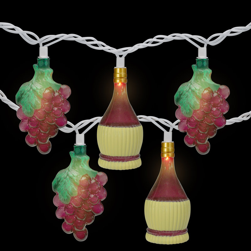 10-Count Grape and Wine Bottle Novelty String Christmas Light Set 7.5ft White Wire