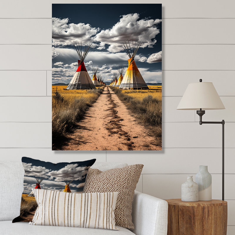 «Yellow Native Tipi Path to Spirituality I», reproduction sur toile, H 32 po x l 16 po x P 1 po, Toile tendue