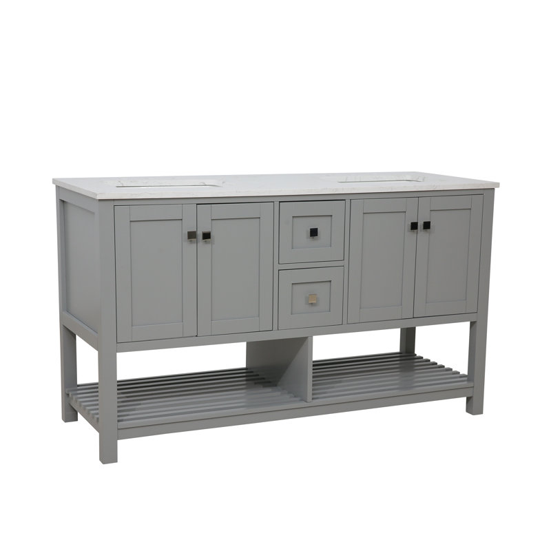 Meuble-lavabo double 64 po avec lumières DEL activées par le mouvement Akaysha , Gris
