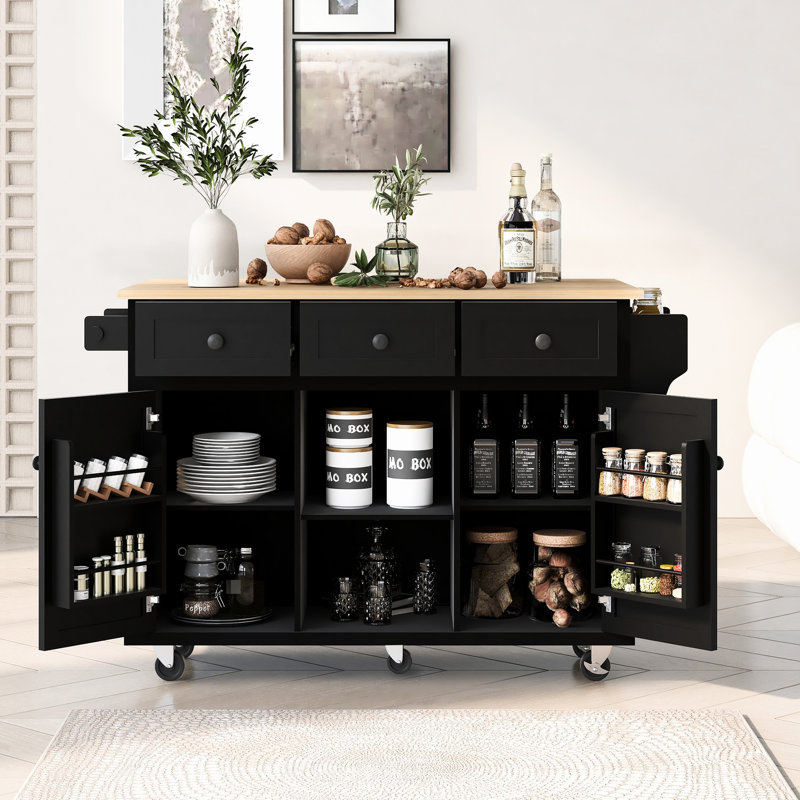 Chariot de cuisine Space avec support en métal et cadre de rangement de tiroir noir, Black