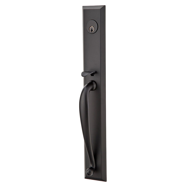 Emtek Jefferson Full Length Single Cylinder Tubular Entryset, Flat Black, Arts & Crafts Lever, Left Handed