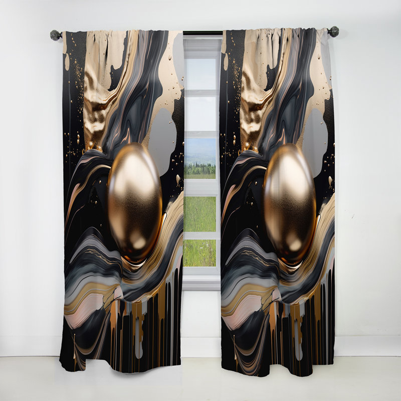 Or et noir marbré Euphoria III - rideau occultant abstrait - 1 panneau, L 52 po x L 90 po