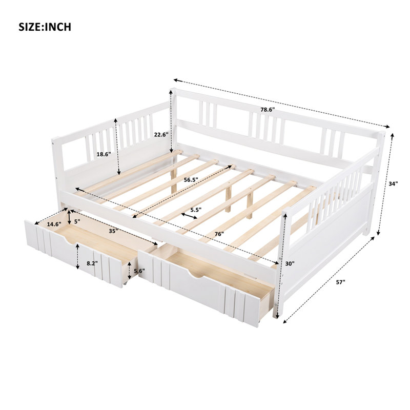 Belvia Daybed, Full, White, 2 Drawers