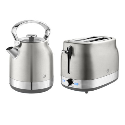 Swan Retro Kitchen Set, 1.7L Rapid Boil Traditional Kettle and 2 Slice Toaster, Non-Slip Feet
