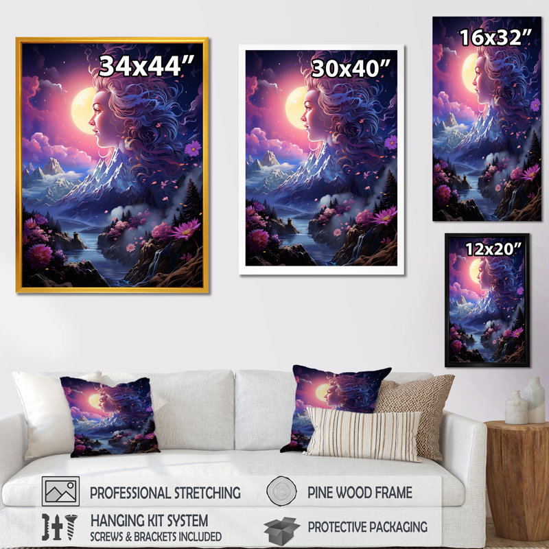 Paysages de ciels magiques roses et mauves I, Cadre flottant doré, 44" H x 34" W