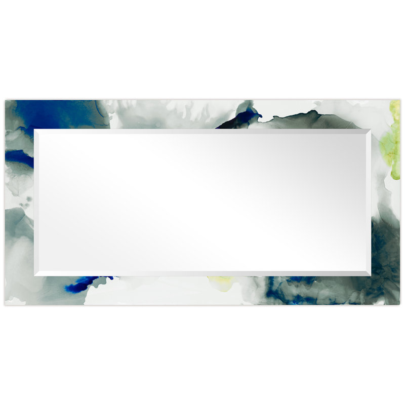 "Part The Skies I"Rectangular Beveled Mirror on Free Floating Reverse Printed Tempered Art Glass, 54" x 28"