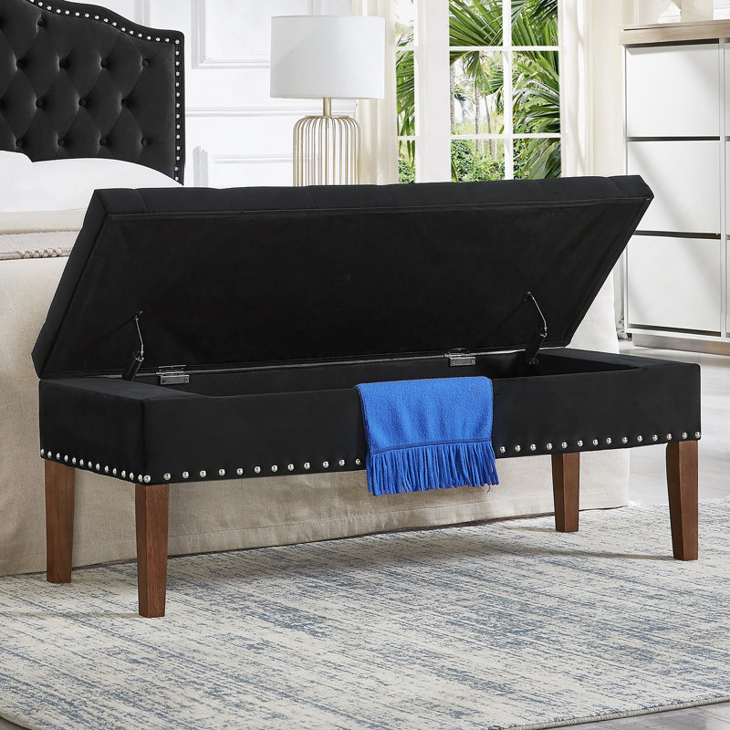 Banc capitonné avec rangement, Noir