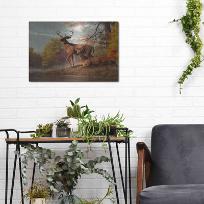 Art mural en métal Millwood Pines «Deer On An Autumn Lakeshore» par Daniel Eskridge
