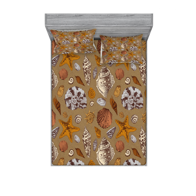 Ensemble de draps sous-marin étoile de mer coquille de mollusque Seaurchin, Ensemble de drap pour grand lit avec drap-housse