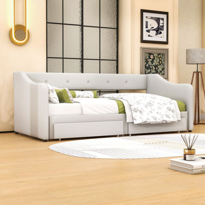 Allenhurst Twin XL to King Size Linen Upholstered Daybed with Storage Drawers