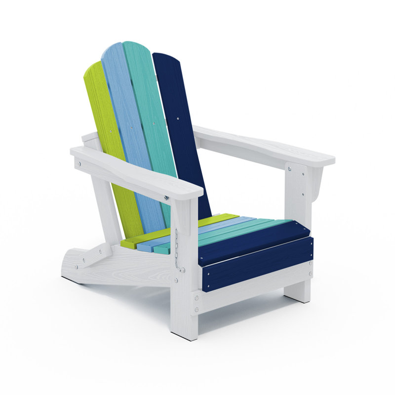 High Density Polyethylene Mini Foldable Adirondack Chair, Blue/Green/White