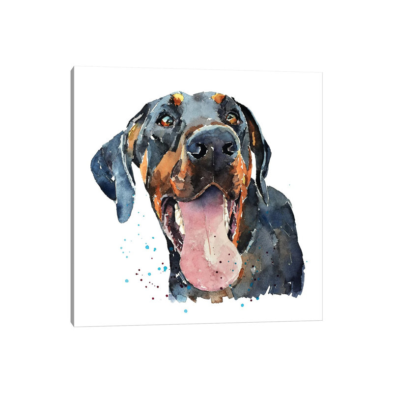 «Doberman Smile» par Edswatercolours - Giclée sur toile tendue avec châssis, H 12 po x l 12 po x P 0,75 po