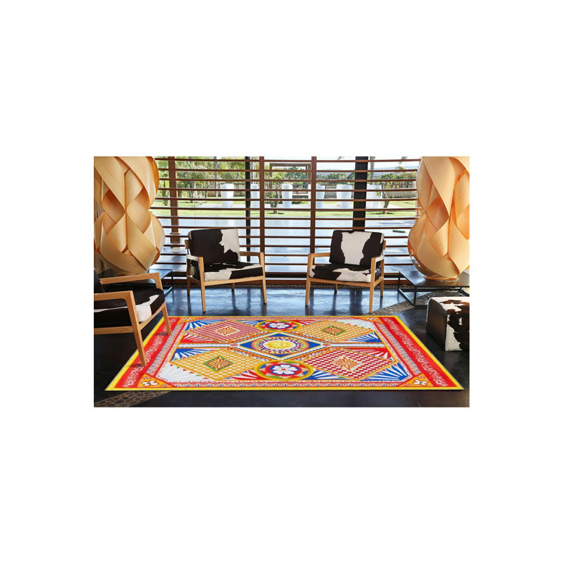 Colorful Toned Geometric Patterned Woven Base Machine Washable Rug, Runner 4'11" x 9'10" Rug Pad Included