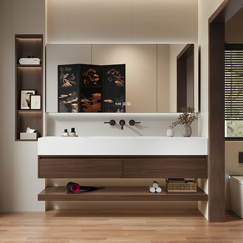 Armoire de salle de bain rétro, H 18,9 po x l 47,24 po x P 19,69 po, Brun
