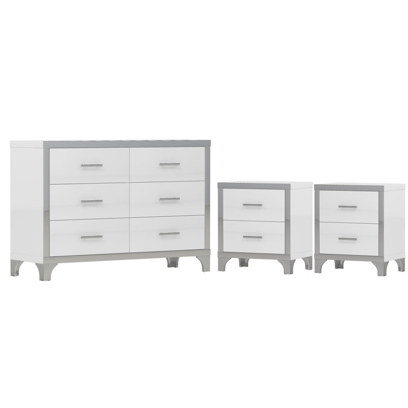 Ensemble de chambre à coucher 3 pièces avec commode à 6 tiroirs 47,2 po et 2 tables de chevet avec 2 tiroirs